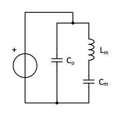 The no loss Butterworth - van Dyke piezo connected to a voltage source